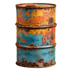 Rusty Oil Drum with Colorful Peeling Paint – Industrial Waste Concept