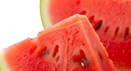 Capture Watermelon Slice Detail Showing Juicy Texture and Seeds, Summer Fruit Close-Up