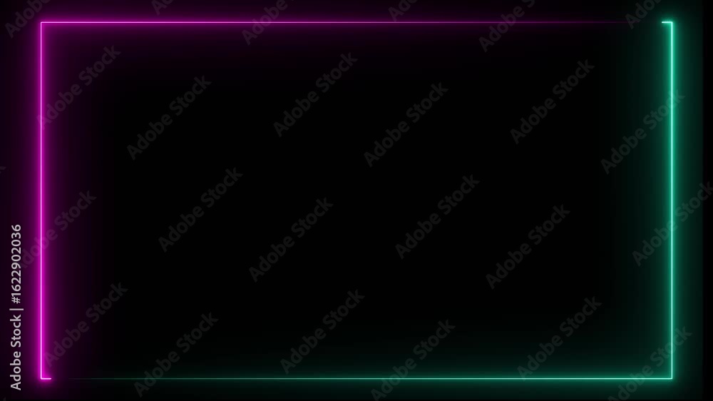 Poster rectangular neon frame in pink and purple. looping line motion animation