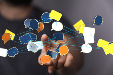 Interactive communication, global network, online chat, social media, teamwork, connection,...