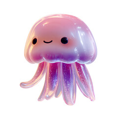 Cute 3D Jellyfish Character with Galaxy Texture and Smiley Face on Transparent Background