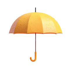 3D Yellow Umbrella with Water Droplets Isolated on Transparent Background