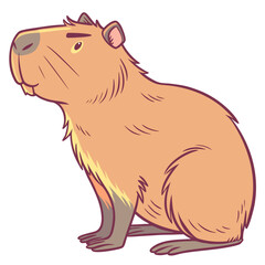 Cute cartoon capybara sitting and looking to the side