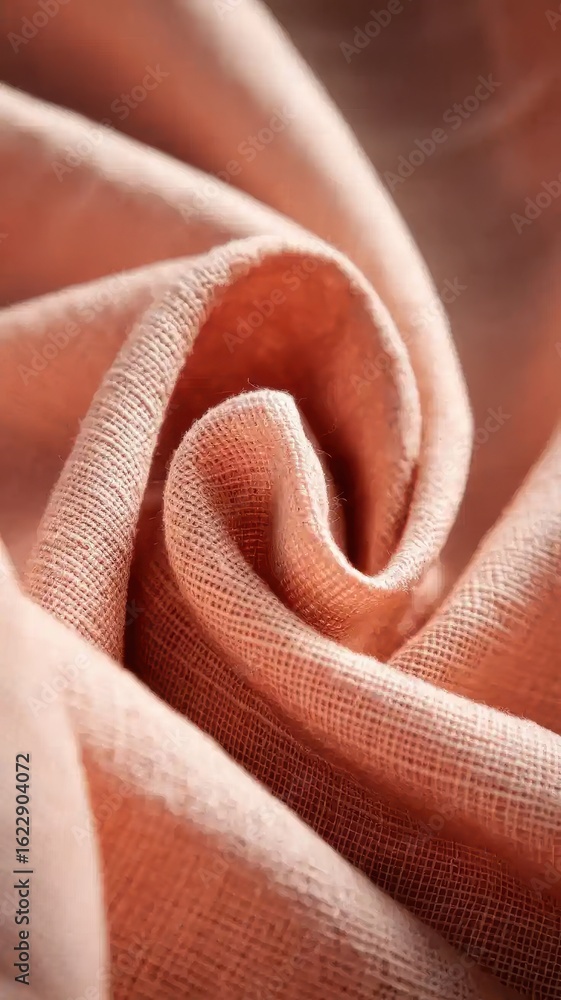 Poster abstract view of soft peach colored fabric draping with swirling pattern