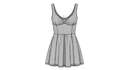 Elegant Lingerie Nightwear with Striped Design and Flared Skirt in Monochrome Style