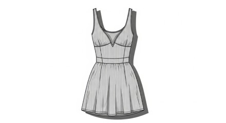 Elegant Black and White Striped Dress with Flared Skirt and V-neckline on White Background