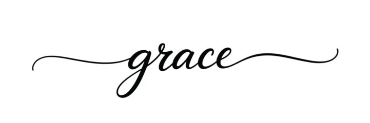 Schilderijen op glas Positive Typography Elegant script word grace in black on white background  © motiur vector artist