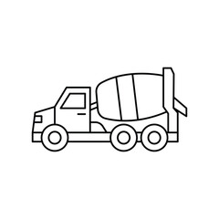 Construction transport vehicle heavy equipment icon with cement mixer truck illustration for industrial building site service vector set.