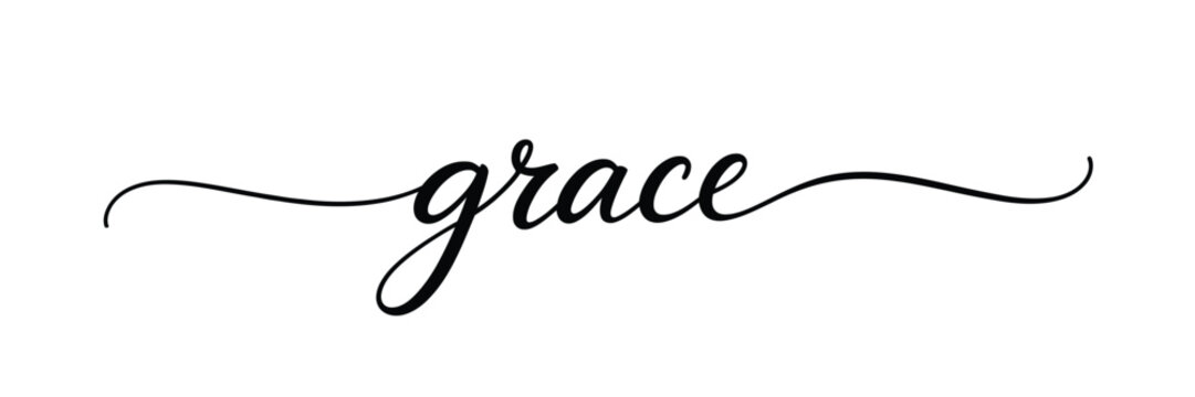 Elegant script word grace in black on white background