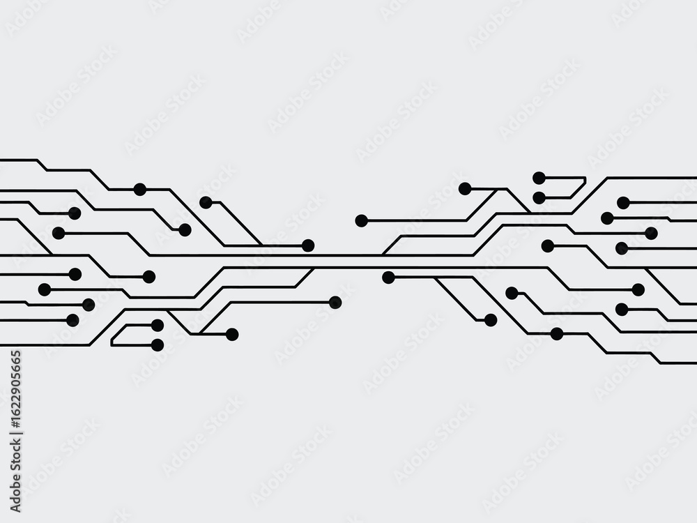Poster Abstract circuit board lines and nodes on a light gray background