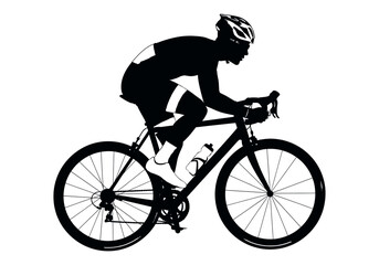 Naklejka premium Vector art of silhouette of a cyclist in motion on a road bicycle, isolated on white background