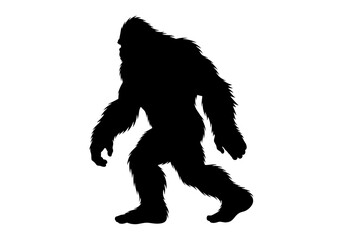 Fototapeta premium Vector art of silhouette of a bigfoot or sasquatch walking, isolated on white background