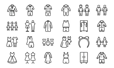 Fototapeta premium Line Style Baby and Kids Clothing Icons Set – Vector Outfit and Wardrobe Collection for Children, Boys, Girls, and Toddlers