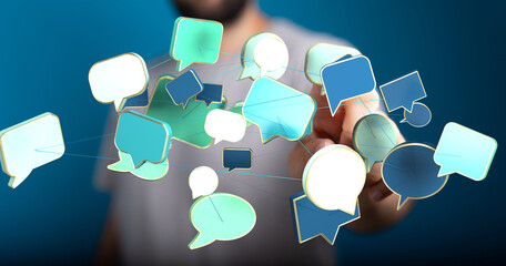 Abstract image of interconnected speech bubbles, symbolizing global communication and networking.