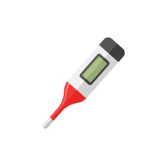 Flat design digital thermometer, displaying a reading.