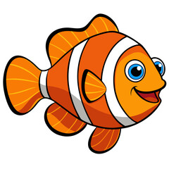 Happy cartoon clownfish swimming
