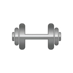 A metallic dumbbell, a fitness symbol, isolated on white.