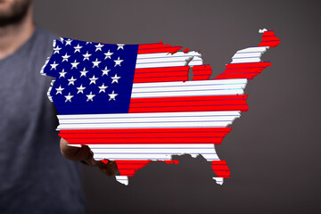 Patriotic image of the United States map designed with the American flag. Perfect for Independence...