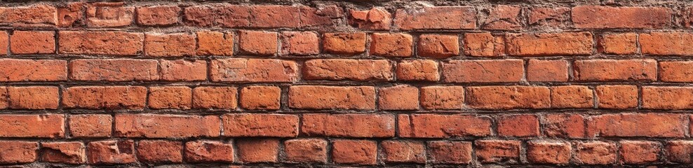 Obraz premium A long expanse of weathered, reddish-brown bricks
