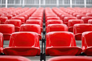 Obraz premium Rows of bright red plastic stadium seats