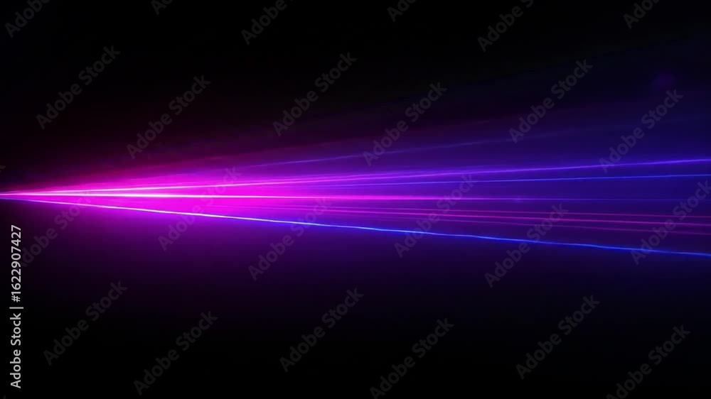 Poster dynamic purple and blue laser beams cutting through the dark background creating a futuristic and ab