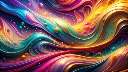 Abstract Swirling Vibrant Hues with Glistening Spheres and Sparkling Dust