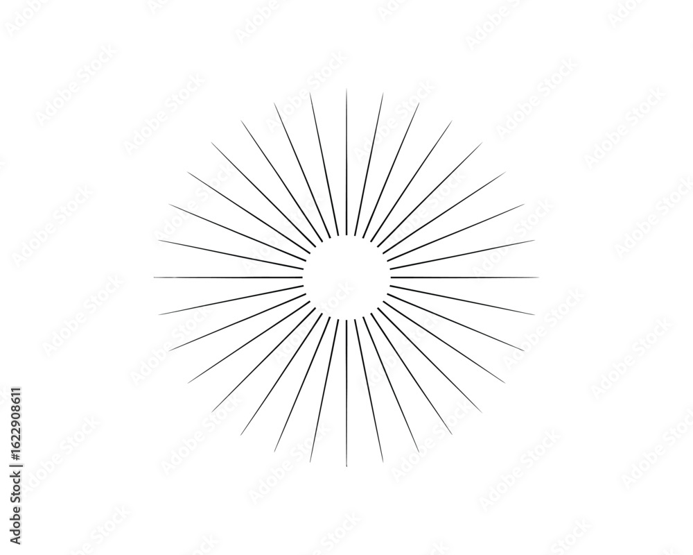 Poster abstract sunburst with thin rays emanating from a central circle