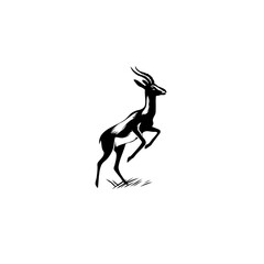 Minimalist Jumping Gazelle Silhouette &ndash; Simple Vector Line Art &ndash; Black & White Game Icon