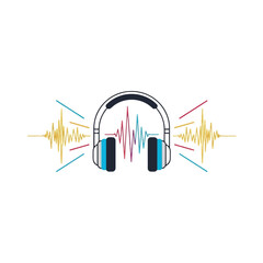 Graphic illustration of headphones emitting sound waves, representing audio.