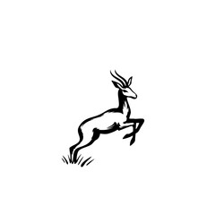 Obraz premium Minimalist Jumping Gazelle Silhouette – Simple Vector Line Art – Black & White Game Icon