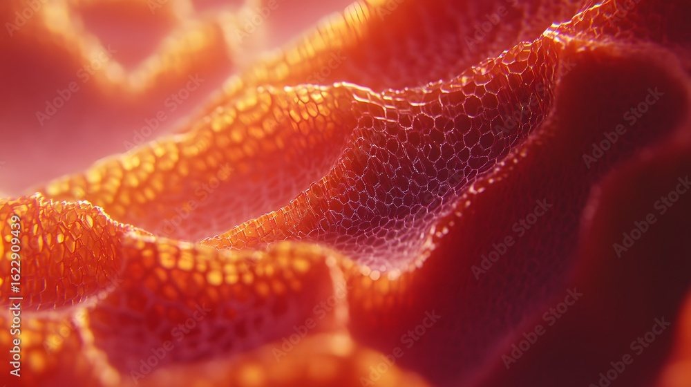 Poster close-up view of a textured, cellular structure.