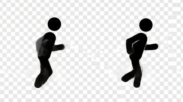 Two stick figures running side by side in a minimalist style illustration for a fitness concept 4k video