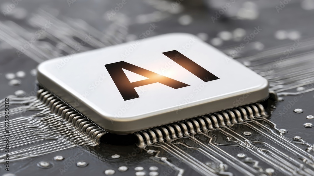 Aufkleber ai chip: a close-up shot of an ai chip, featuring a white square with ai inscribed, signifying the c