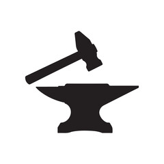 Anvil and hammer silhouette vector flat illustration design
