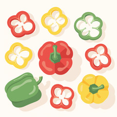 Flat Lay of Colorful Bell Peppers Slices