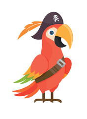 Pirate parrot. Flat vector clipart, illustration with isolated background.