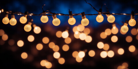Warm Glow of Decorative String Lights with a Soft Bokeh Effect