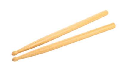 A pair of wooden drumsticks with rounded tips, designed for playing percussion instruments.