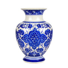 A beautifully crafted vase featuring intricate blue floral patterns on a white surface, showcasing traditional design and artistry.