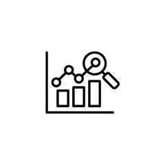 Magnifying glass over data graph and bars icon