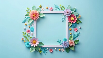 Floral Frame with Pastel Paper Flowers and Leaves, Perfect for Springtime Designs or Festive Celebrations