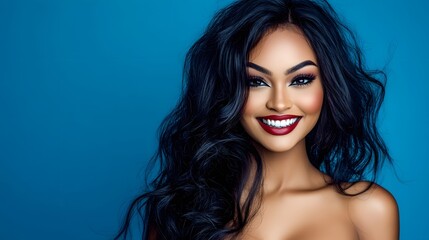 Fototapeta premium Stunning Woman with Long Black Hair and Red Lips