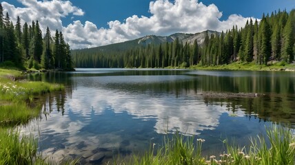 Fototapeta premium Mountain Lake with Cloud Reflection