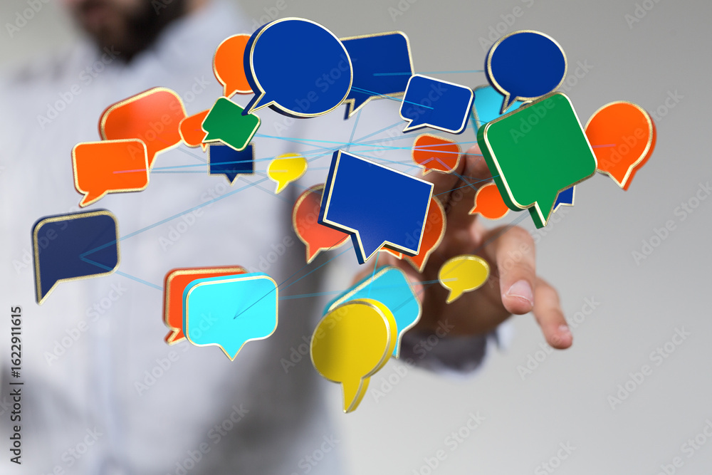 Aufkleber colorful speech bubbles illustrate interconnected global communication and networking.