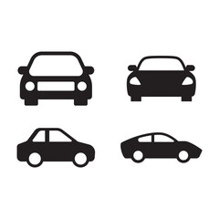 Collection of front car icons flat black style