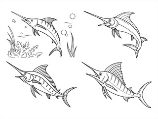 coloring page line art the swordfish black vector bundle