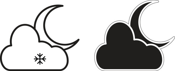 Moon with snow cloud icon representing snowy nighttime weather or winter storm conditions with transparent background