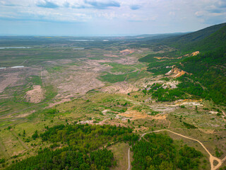Bird view of old coal mine