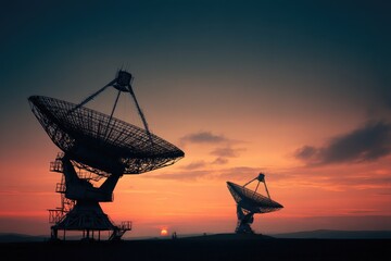 Silhouetted radio telescopes at sunset (1)