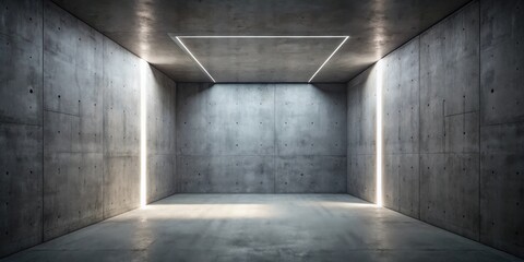 Illuminated Concrete Room Abstract Architectural Interior Design with Linear Lighting and Textured Walls